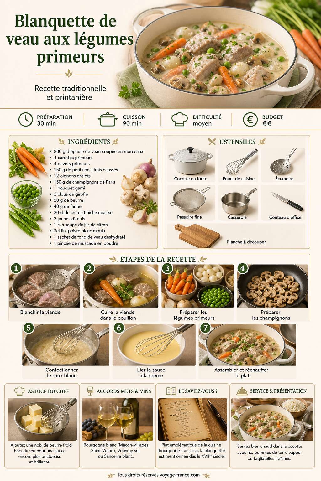 Fiche recette Recette de blanquette de veau aux légumes primeurs Fiche recette Recette de blanquette de veau aux légumes primeurs