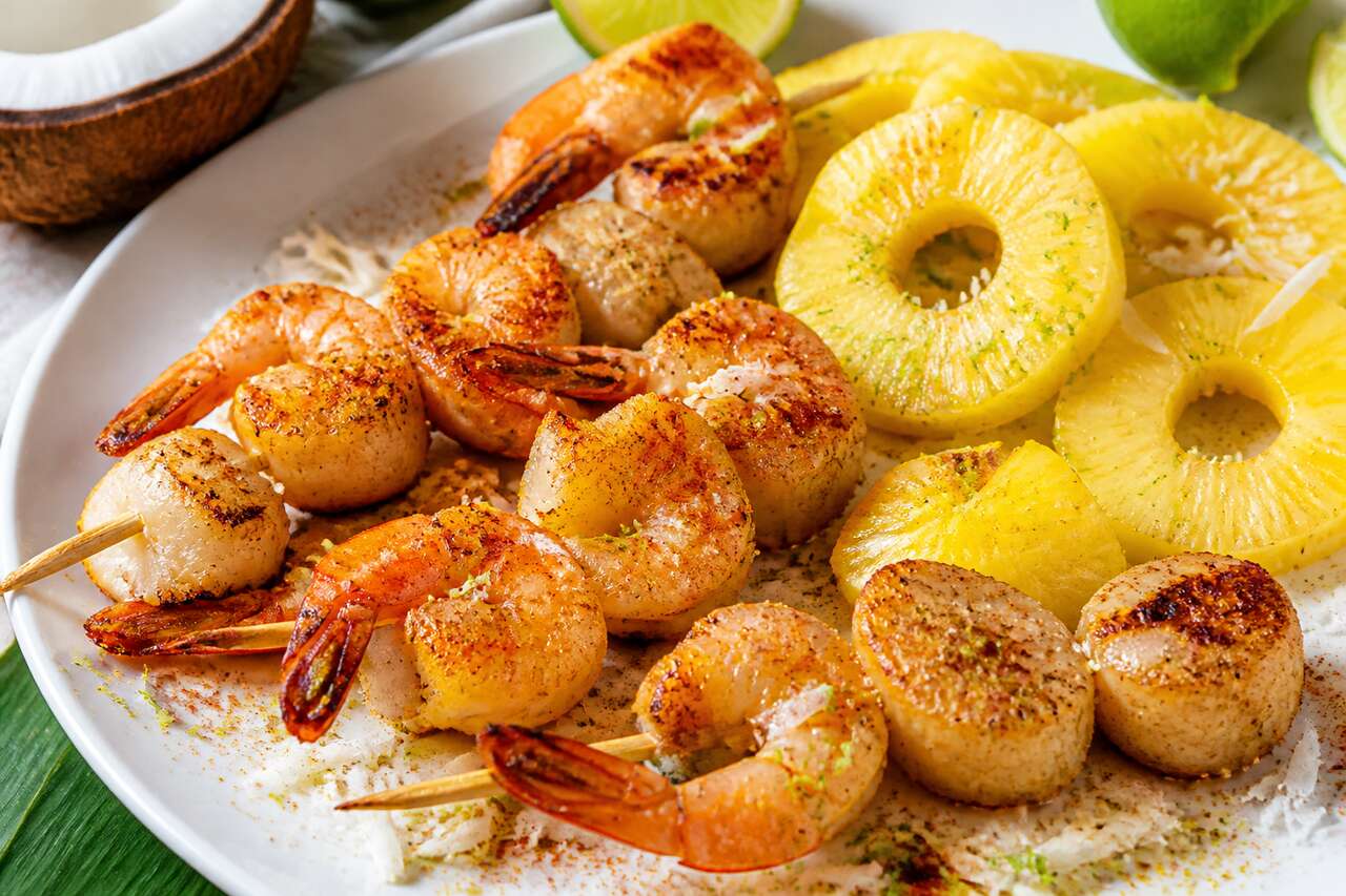 Recette de brochettes océanes à l'ananas et noix de coco