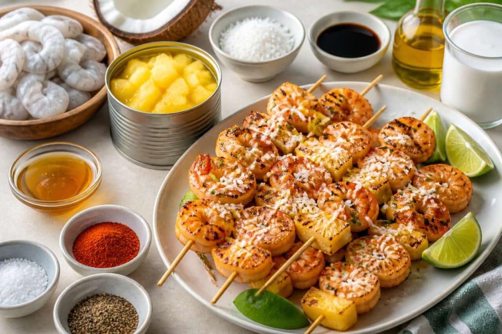 Recette de brochettes de gambas ananas coco à la plancha