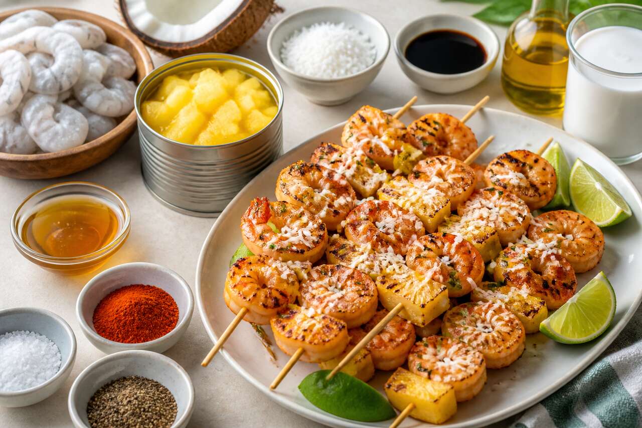 Recette de brochettes de gambas ananas coco à la plancha
