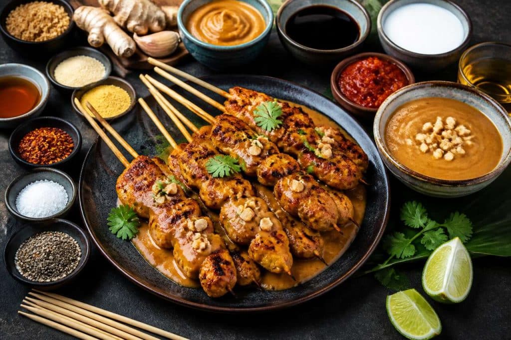 Recette de brochettes de poulet sauce cacahuètes