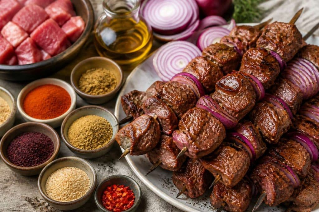 Recette de brochettes d'agneau aux oignons rouges