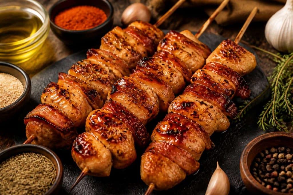 Recette de brochettes de poulet au lard