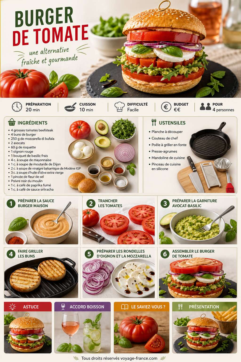 Fiche recette Recette du burger de tomate : une alternative fraîche et gourmande Fiche recette Recette du burger de tomate : une alternative fraîche et gourmande