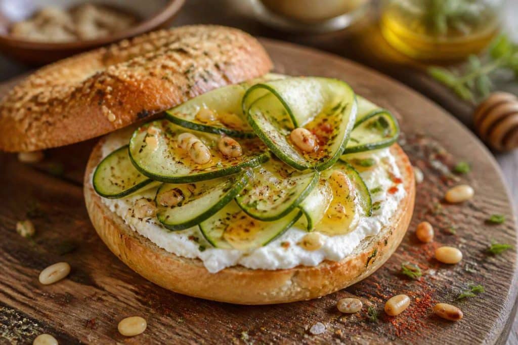 Recette de bagel au fromage de chèvre et courgette