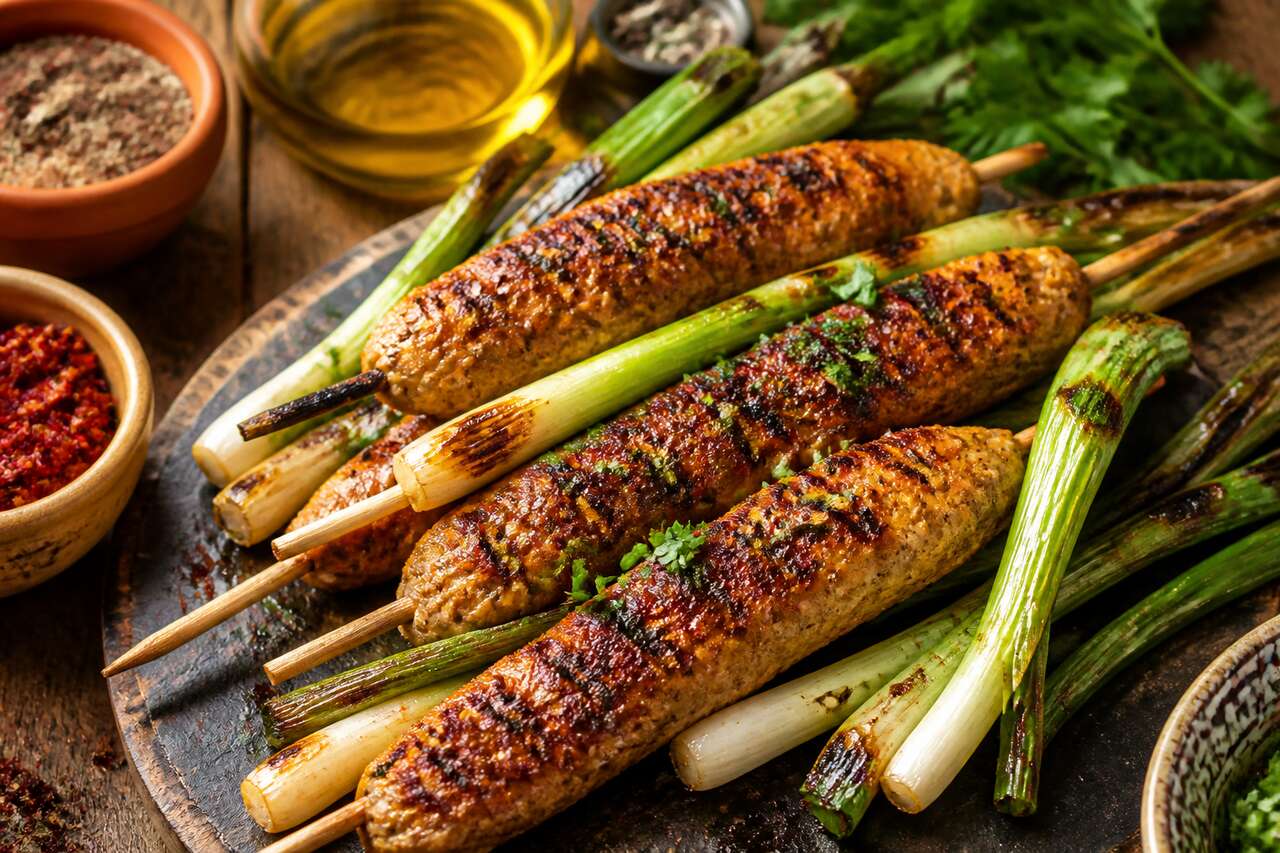 Recette de brochettes de poulet façon kefta et cébettes grillées