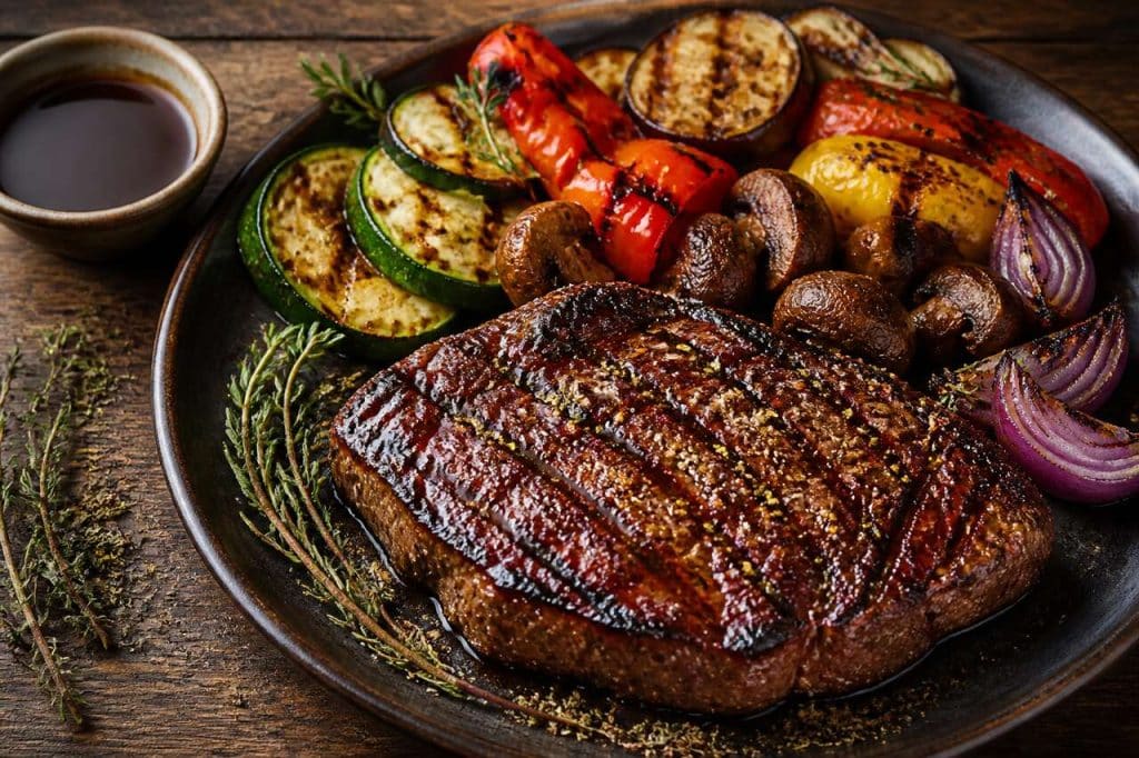 Recette de bœuf mariné et légumes de saison grillés