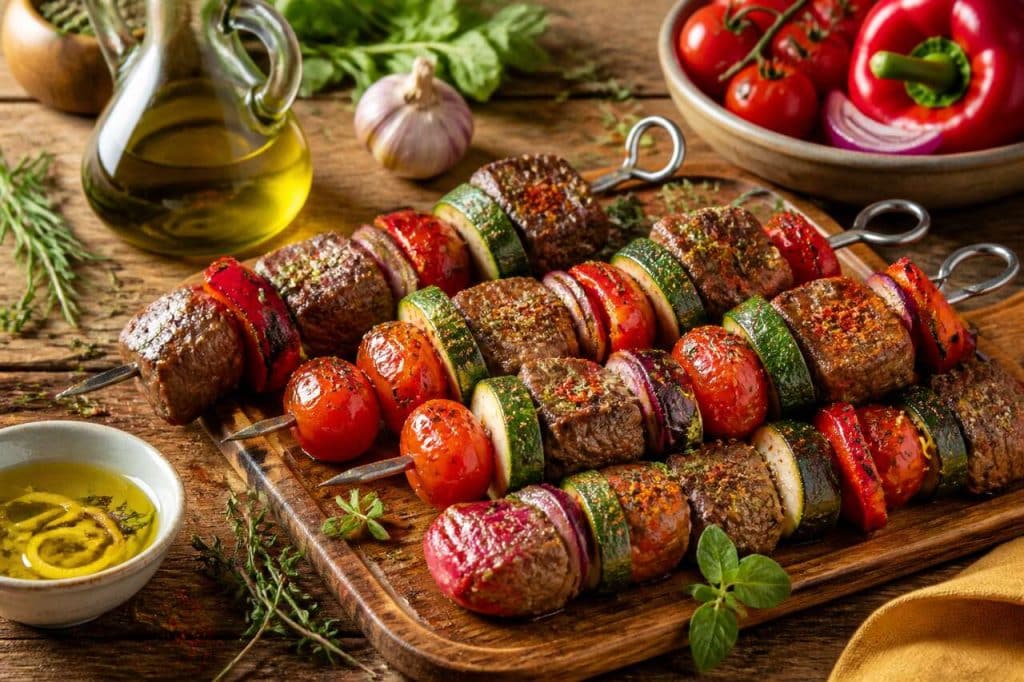 Recette de brochettes de bœuf aux légumes et tomates à la provençale