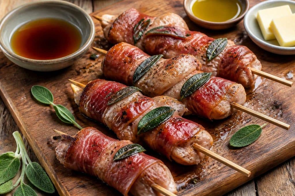 Recette de brochettes de saltimbocca de veau