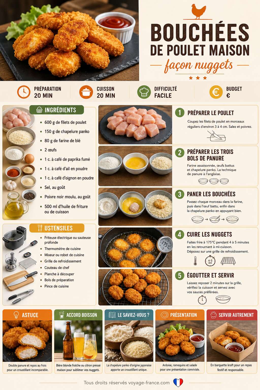 Fiche recette Recette de bouchées de poulet maison façon nuggets Fiche recette Recette de bouchées de poulet maison façon nuggets