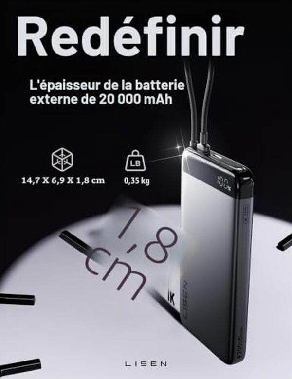 Découvrez notre test complet du power bank slim CCC de Lisen 20 000 mAh : autonomie, design et performance pour recharger vos appareils en voyage.