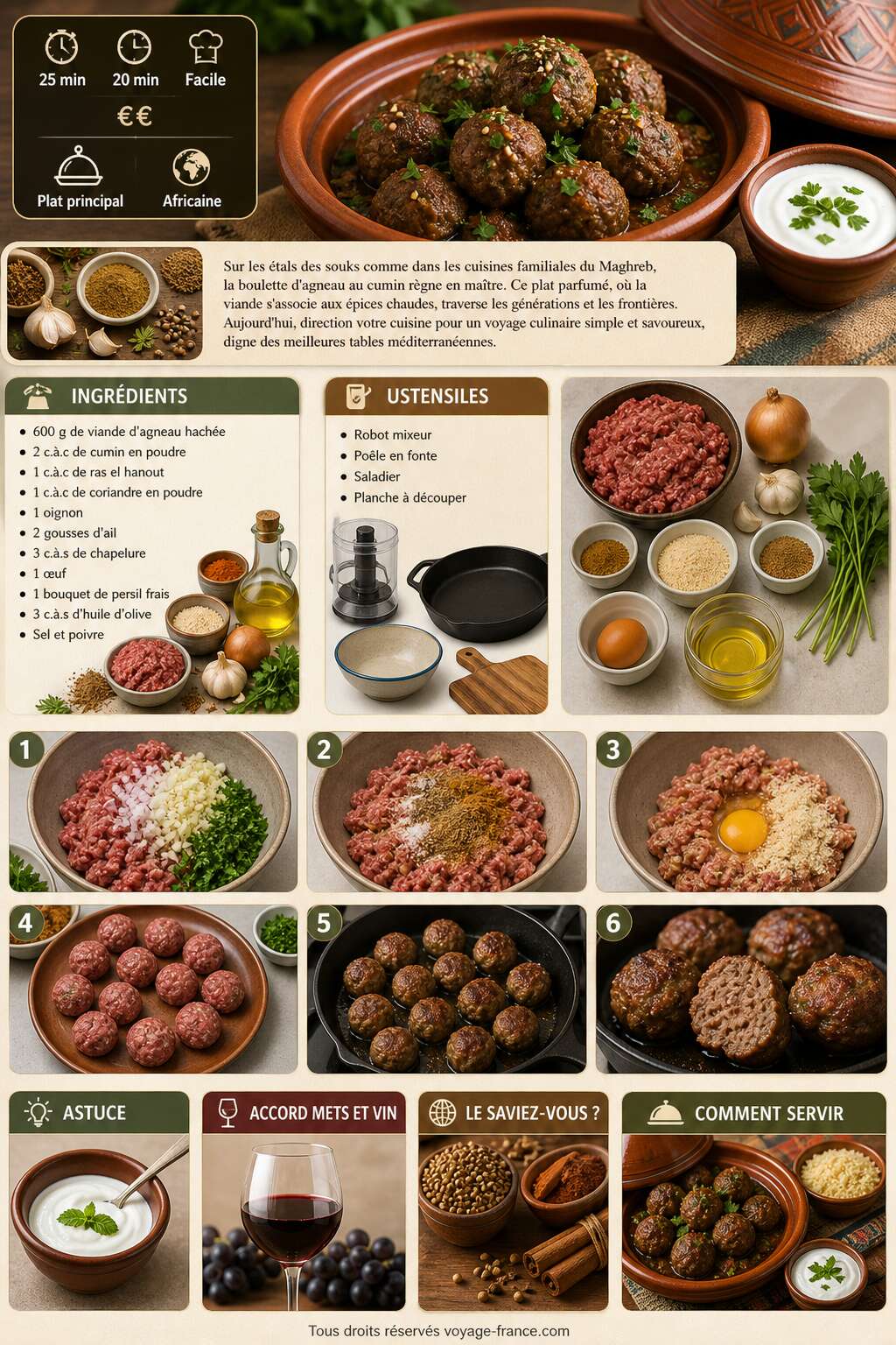 Fiche recette Recette de boulettes d'agneau au cumin