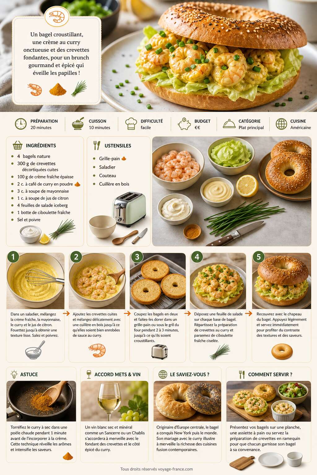 Fiche recette Recette de bagel aux crevettes et curry