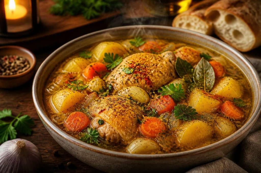 Recette de bouillon de poulet à la pomme de terre et aux épices