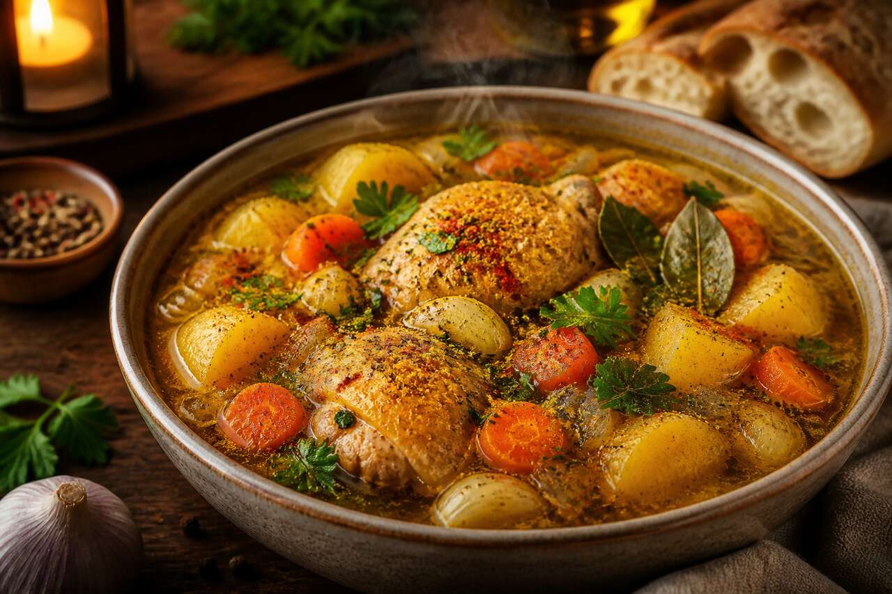 Recette de bouillon de poulet à la pomme de terre et aux épices