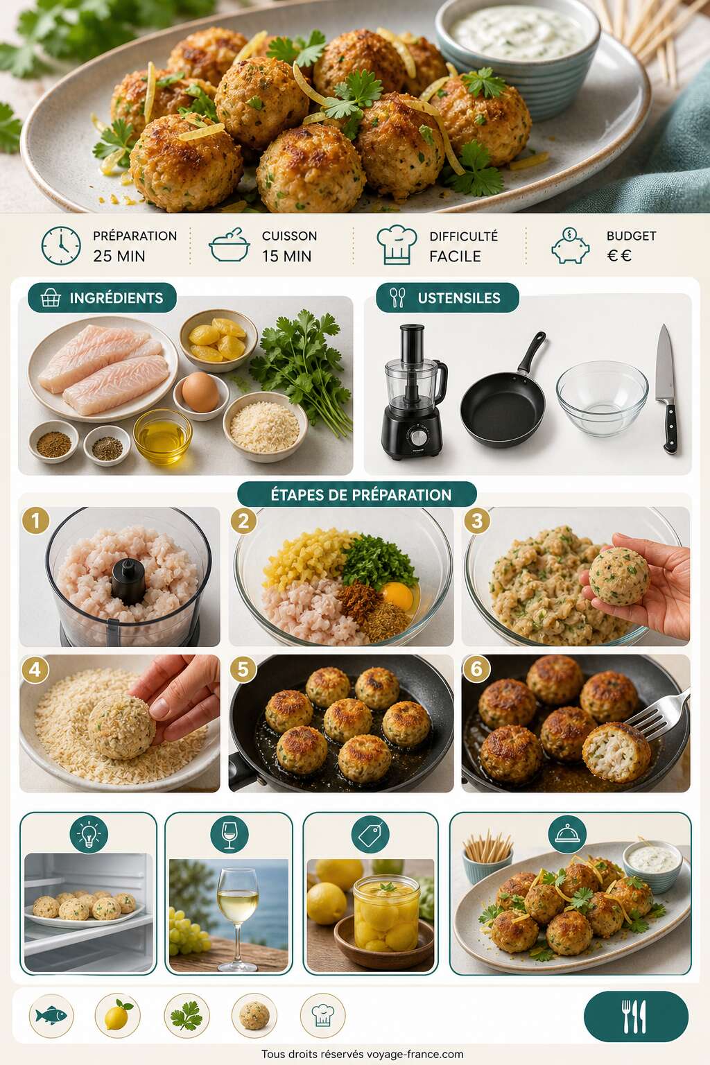 Fiche recette Recette de boulettes de merlan au citron confit et coriandre Fiche recette Recette de boulettes de merlan au citron confit et coriandre