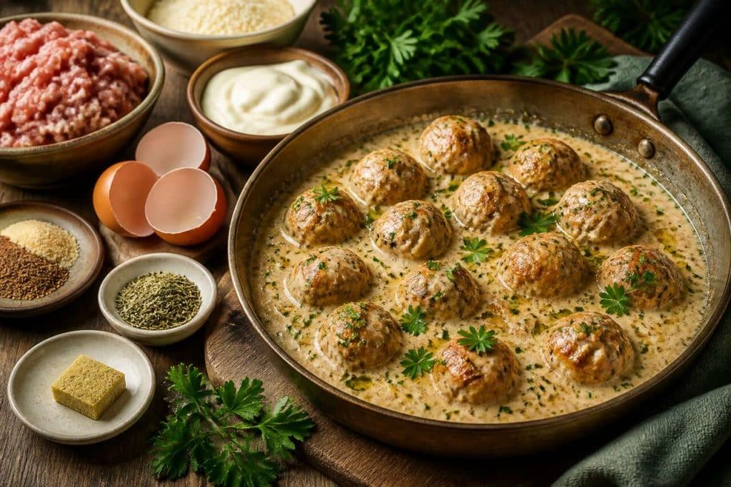 Recette de boulettes de porc à la sauce crémeuse aux herbes