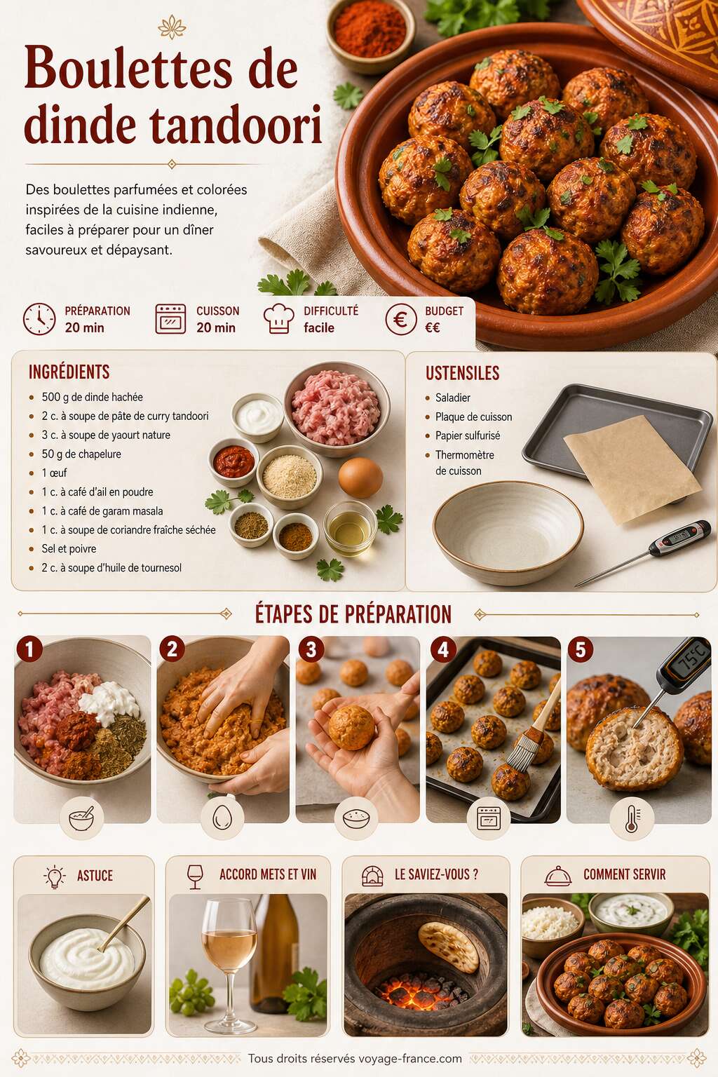 Fiche recette Recette de boulettes de dinde tandoori Fiche recette Recette de boulettes de dinde tandoori