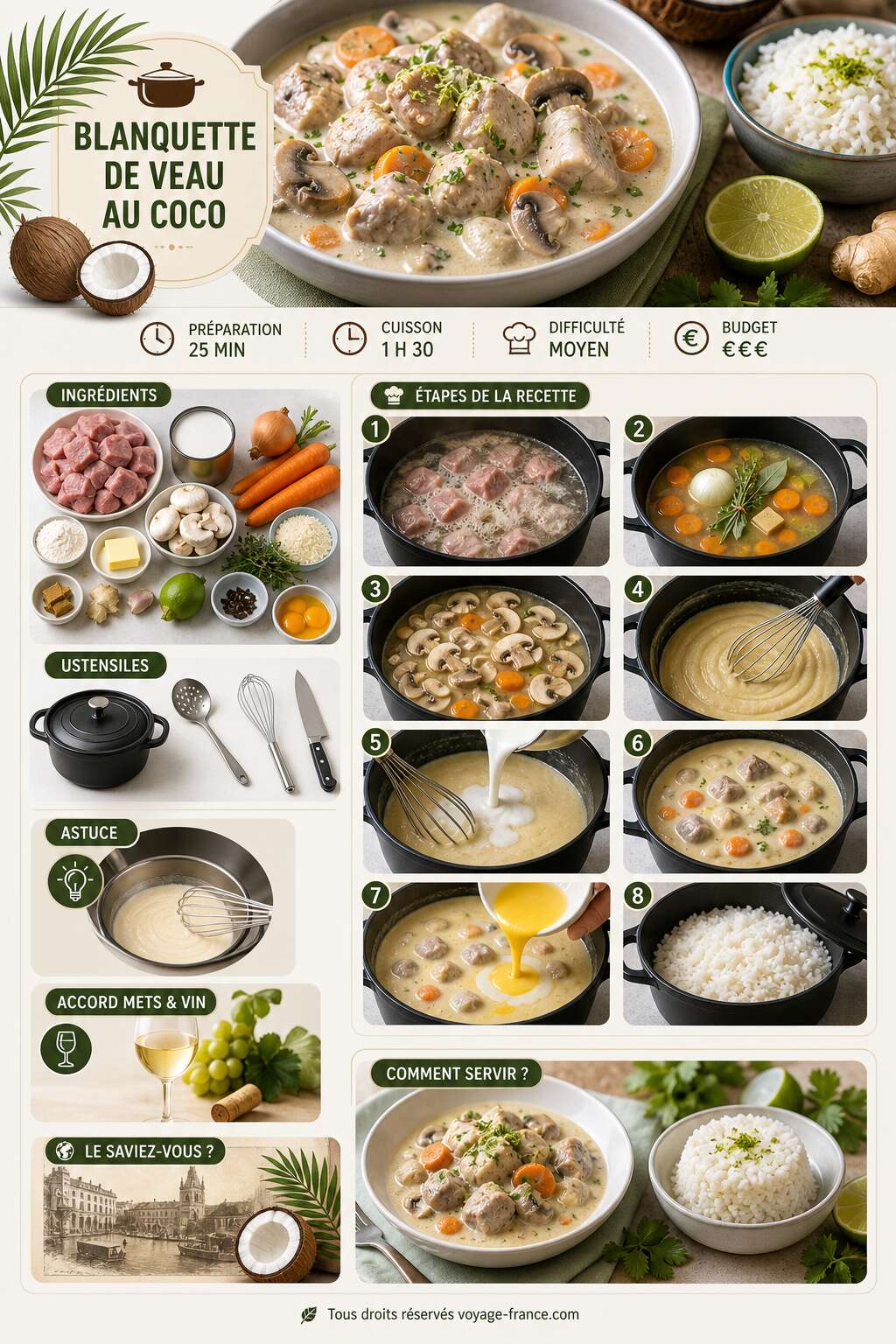 Fiche recette Recette de la blanquette de veau au coco Fiche recette Recette de la blanquette de veau au coco