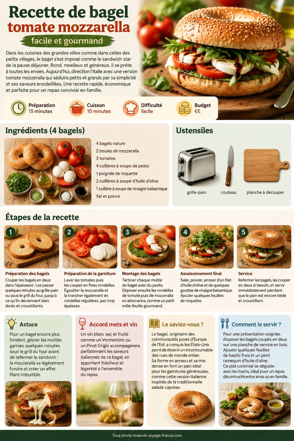 Fiche recette Recette de bagel tomate mozzarella facile et gourmand Fiche recette Recette de bagel tomate mozzarella facile et gourmand