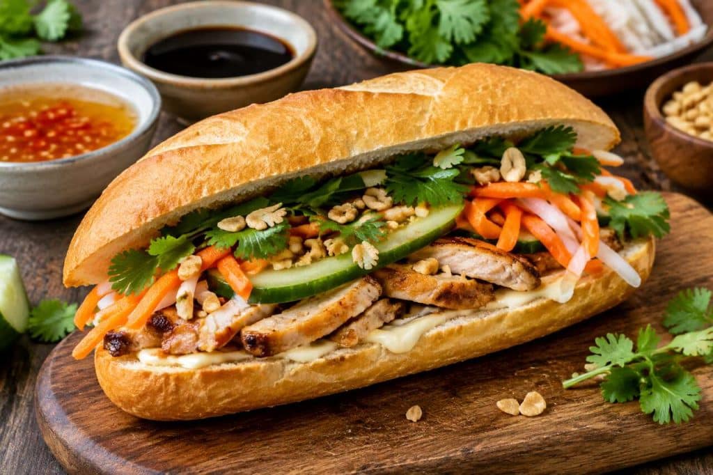 Recette de bánh mì moelleux au poulet, légumes et cacahuètes : le sandwich vietnamien facile à faire maison