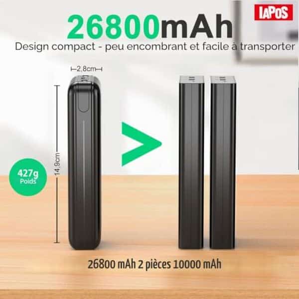 Découvrez notre test détaillé de la power bank 26800mAh avec recharge rapide USB-C : autonomie, performances et avis complets pour choisir votre batterie externe.